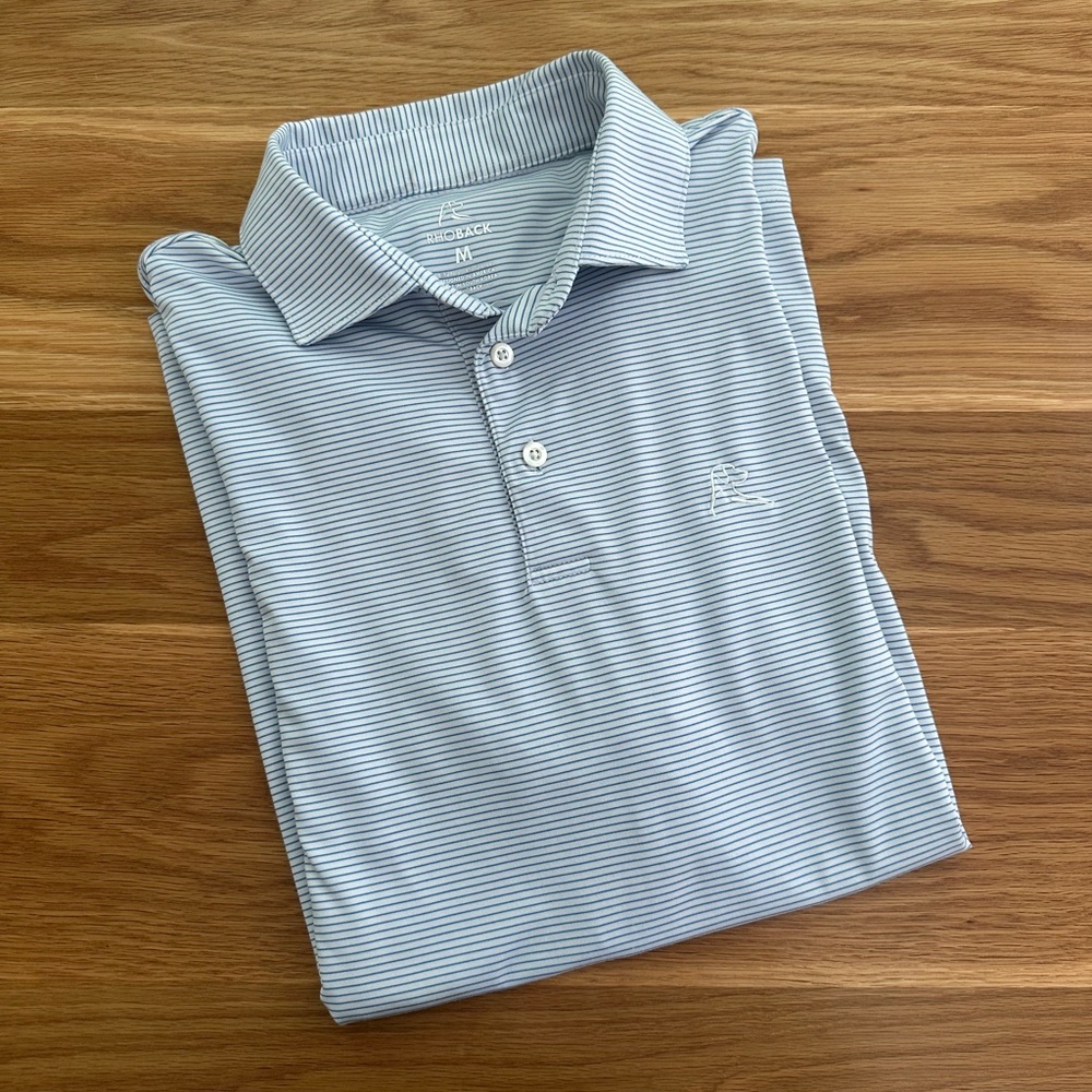 Rhoback Blue Stripe Men's Short Sleeve Performance Polo Size L